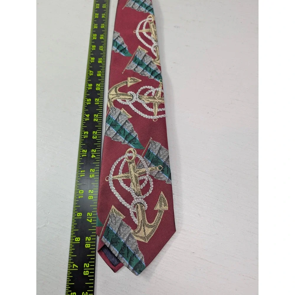 Brooks Brothers Mens Silk Nautical Anchor Flag Neck Tie Burgundy Designer Luxury